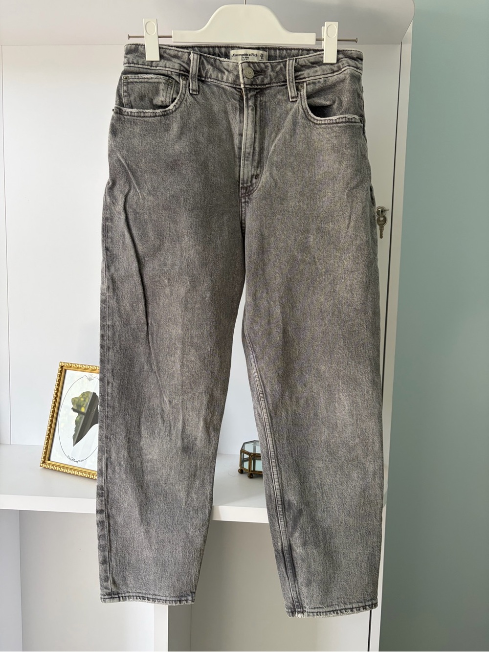 Abercrombie & Fitch Grey Acid Washed High Rise Mom Jean
